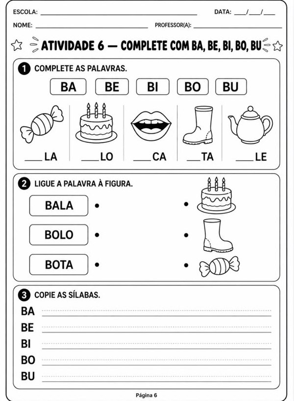 Atividade 6 — complete com BA, BE, BI, BO, BU