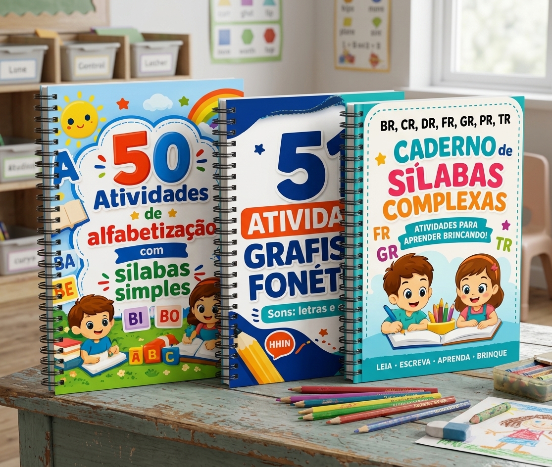 Três cadernos digitais de alfabetização incluídos no pacote