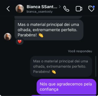 Depoimento da cliente Bianca sobre a qualidade do material