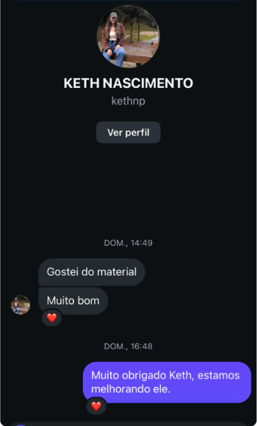 Depoimento da cliente Keth sobre a qualidade do material