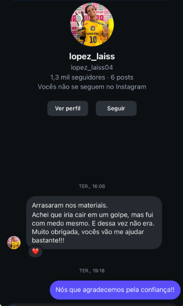 Depoimento da cliente Laís sobre a qualidade dos materiais